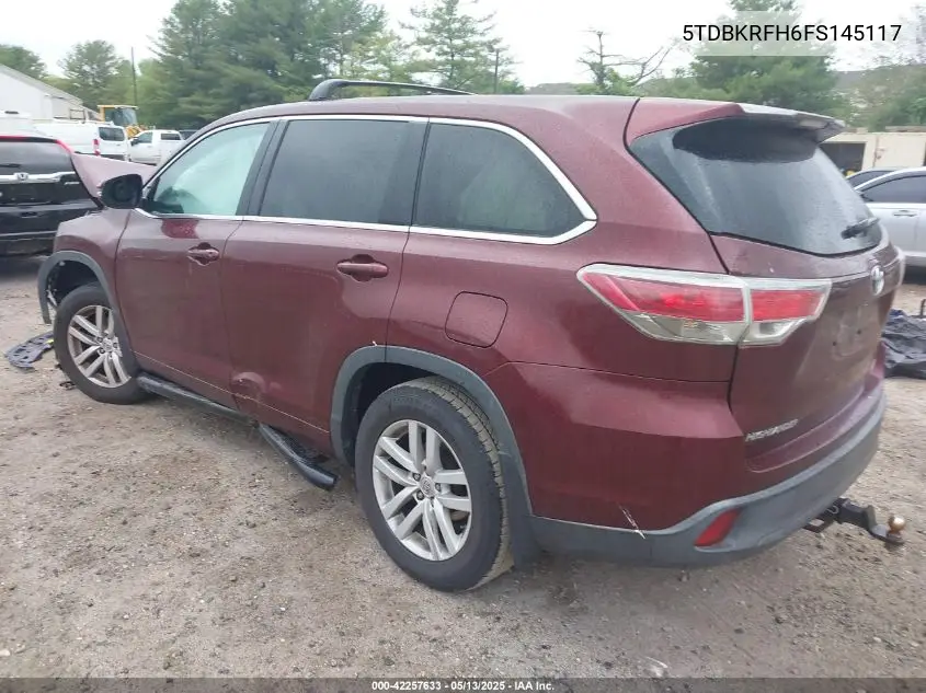 2015 Toyota Highlander Le V6 VIN: 5TDBKRFH6FS145117 Lot: 42257633