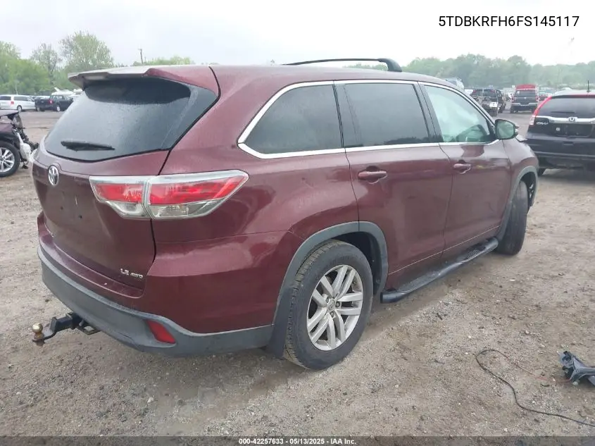 2015 Toyota Highlander Le V6 VIN: 5TDBKRFH6FS145117 Lot: 42257633