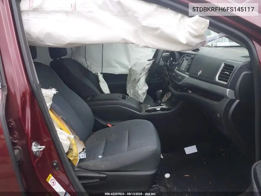 2015 Toyota Highlander Le V6 VIN: 5TDBKRFH6FS145117 Lot: 42257633
