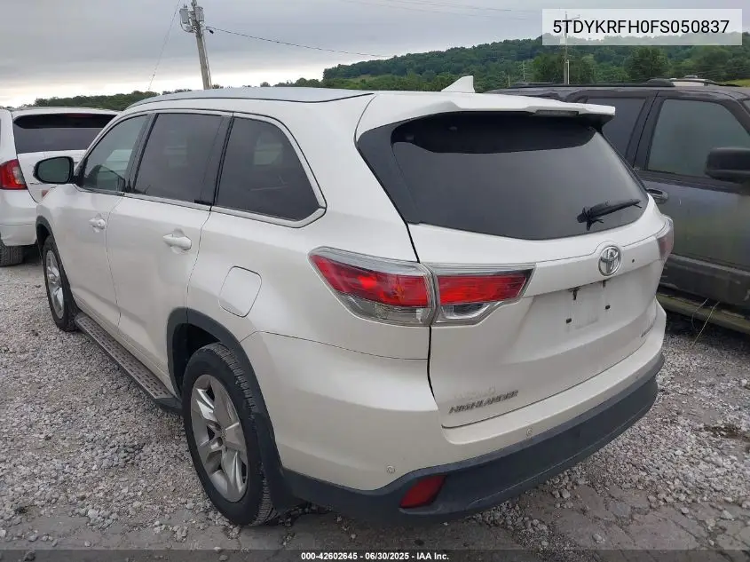 2015 Toyota Highlander Limited V6 VIN: 5TDYKRFH0FS050837 Lot: 42602645