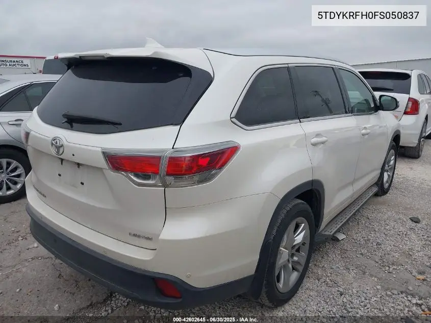 2015 Toyota Highlander Limited V6 VIN: 5TDYKRFH0FS050837 Lot: 42602645