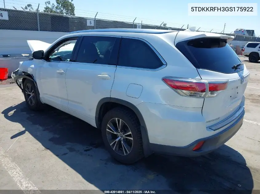 2016 Toyota Highlander Xle V6 VIN: 5TDKKRFH3GS175922 Lot: 42014861
