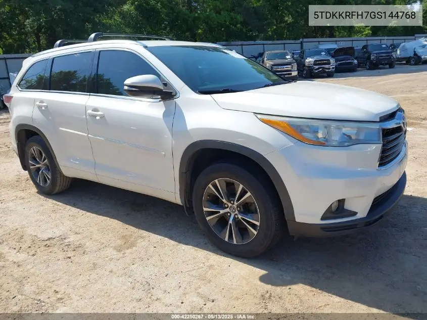 2016 Toyota Highlander Xle V6 VIN: 5TDKKRFH7GS144768 Lot: 42250267