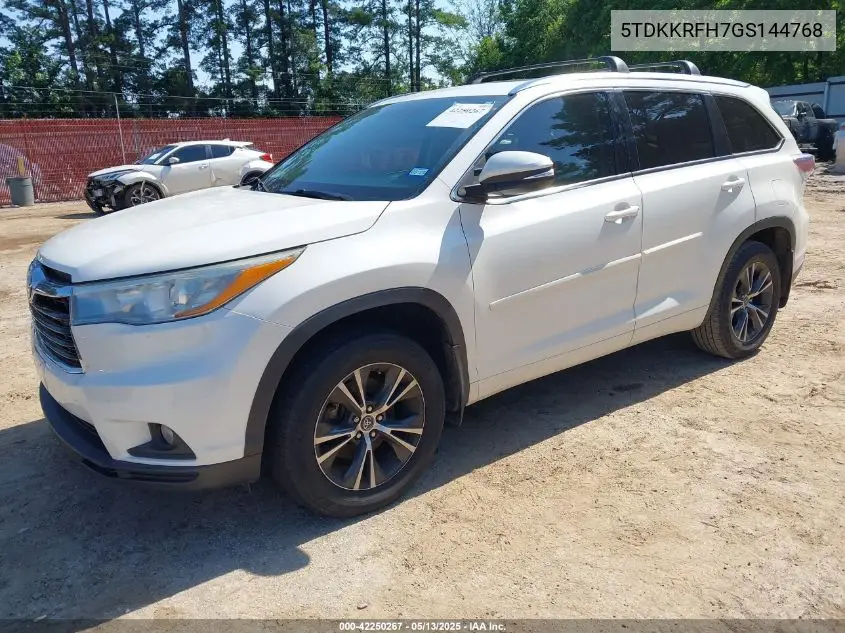 2016 Toyota Highlander Xle V6 VIN: 5TDKKRFH7GS144768 Lot: 42250267