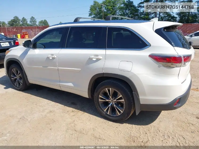 2016 Toyota Highlander Xle V6 VIN: 5TDKKRFH7GS144768 Lot: 42250267