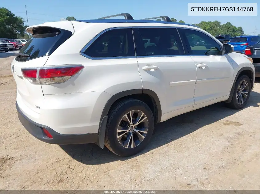 2016 Toyota Highlander Xle V6 VIN: 5TDKKRFH7GS144768 Lot: 42250267