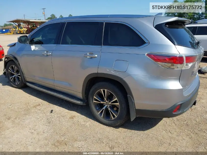 2016 Toyota Highlander Xle V6 VIN: 5TDKKRFHXGS175772 Lot: 42259999