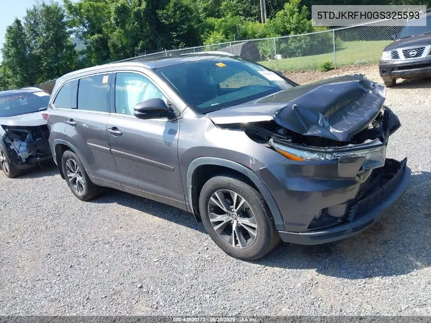 2016 Toyota Highlander Xle V6 VIN: 5TDJKRFH0GS325593 Lot: 42600173