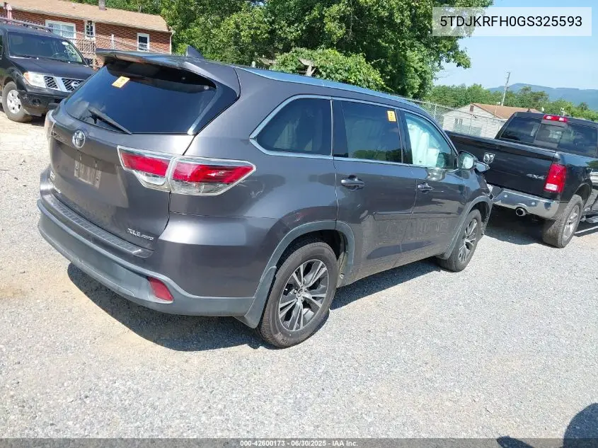 2016 Toyota Highlander Xle V6 VIN: 5TDJKRFH0GS325593 Lot: 42600173