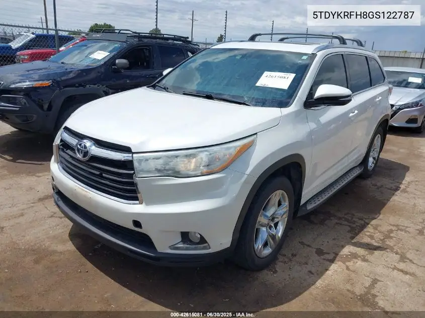 2016 Toyota Highlander Limited V6 VIN: 5TDYKRFH8GS122787 Lot: 42615081