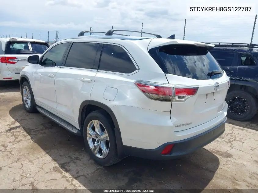 2016 Toyota Highlander Limited V6 VIN: 5TDYKRFH8GS122787 Lot: 42615081