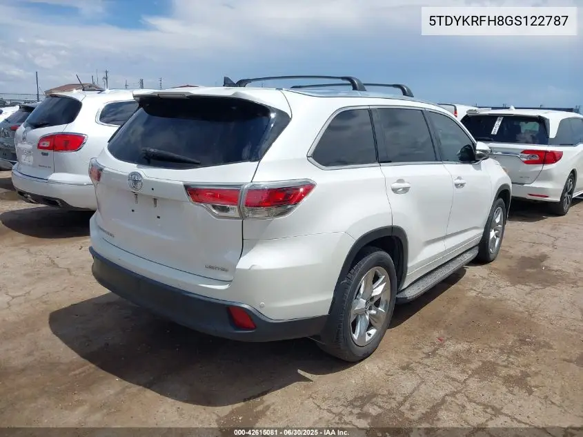 2016 Toyota Highlander Limited V6 VIN: 5TDYKRFH8GS122787 Lot: 42615081