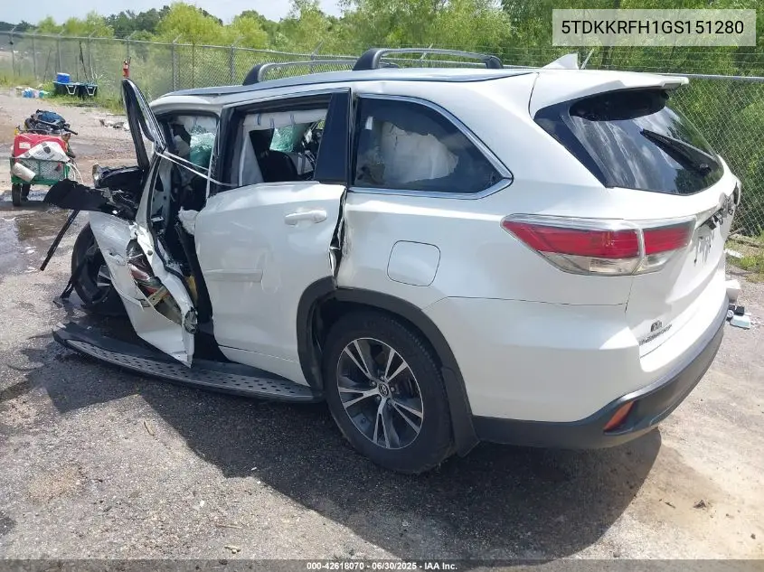 2016 Toyota Highlander Xle VIN: 5TDKKRFH1GS151280 Lot: 42618070