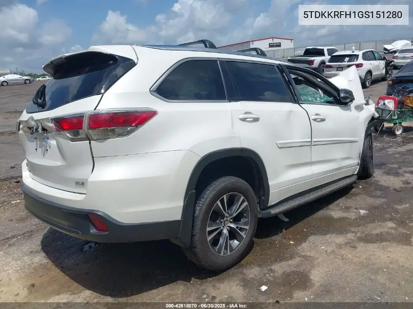 2016 Toyota Highlander Xle VIN: 5TDKKRFH1GS151280 Lot: 42618070