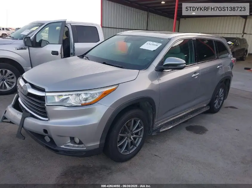2016 Toyota Highlander Limited/Ltd Platinum VIN: 5TDYKRFH7GS138723 Lot: 42624050