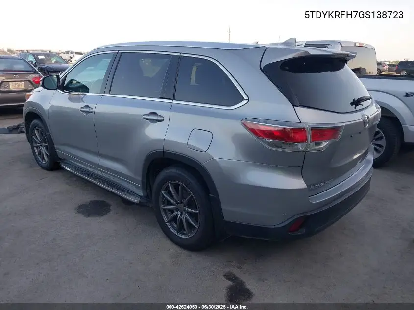 2016 Toyota Highlander Limited/Ltd Platinum VIN: 5TDYKRFH7GS138723 Lot: 42624050