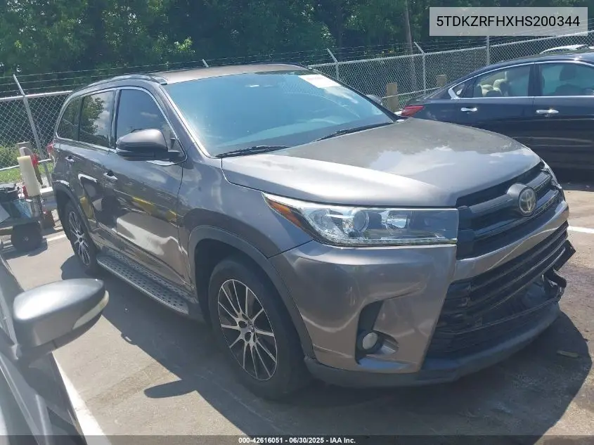 2017 Toyota Highlander Se VIN: 5TDKZRFHXHS200344 Lot: 42616051
