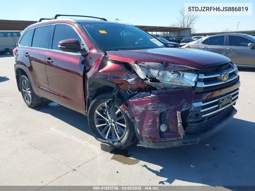 2018 Toyota Highlander Xle VIN: 5TDJZRFH6JS886819 Lot: 41853730