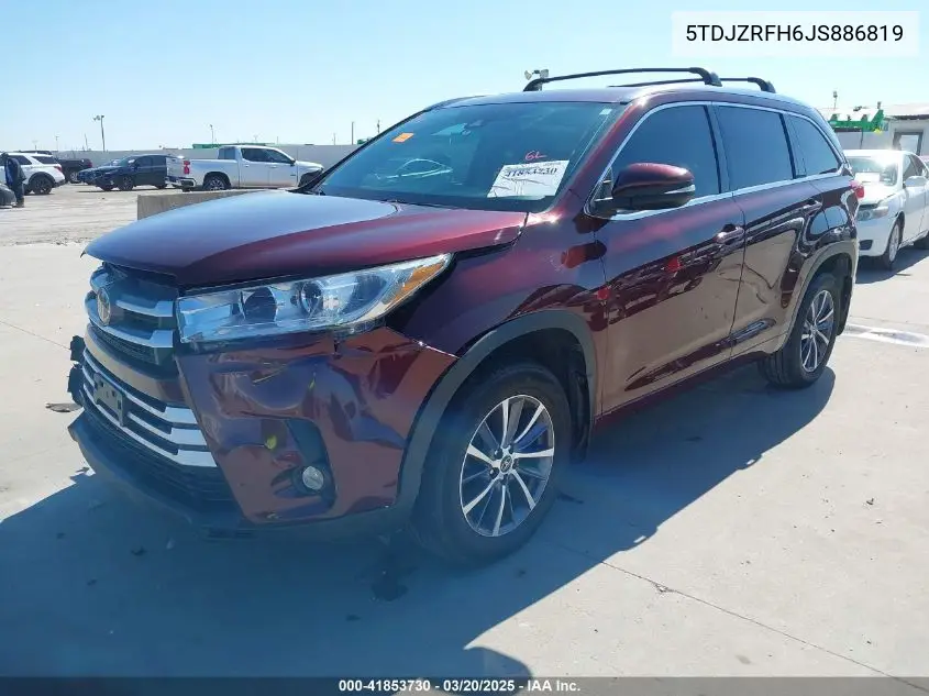 2018 Toyota Highlander Xle VIN: 5TDJZRFH6JS886819 Lot: 41853730