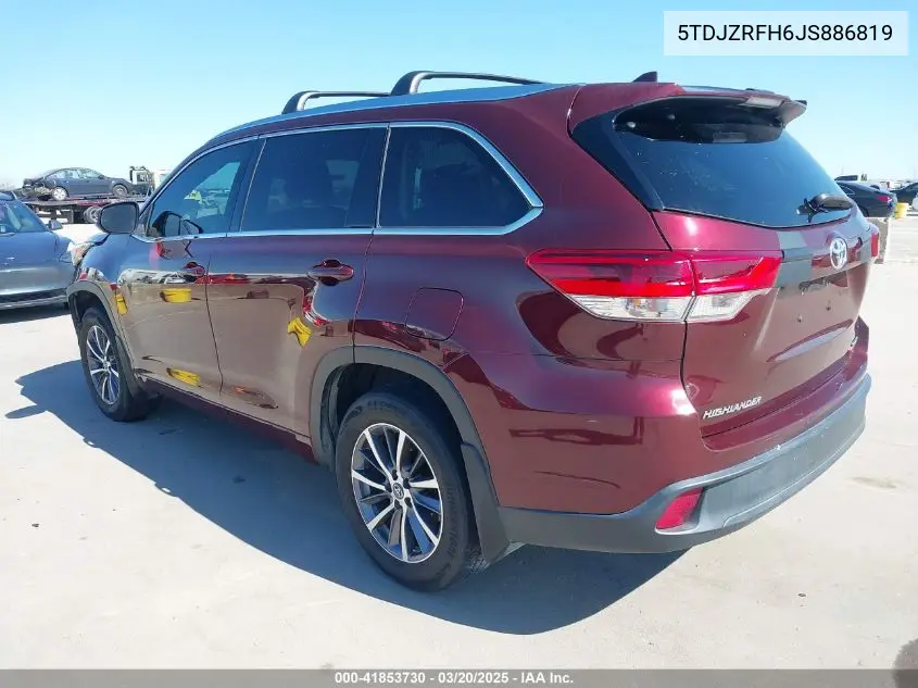 2018 Toyota Highlander Xle VIN: 5TDJZRFH6JS886819 Lot: 41853730