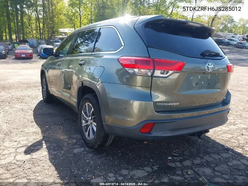 2018 Toyota Highlander Xle VIN: 5TDKZRFH6JS285012 Lot: 42018714