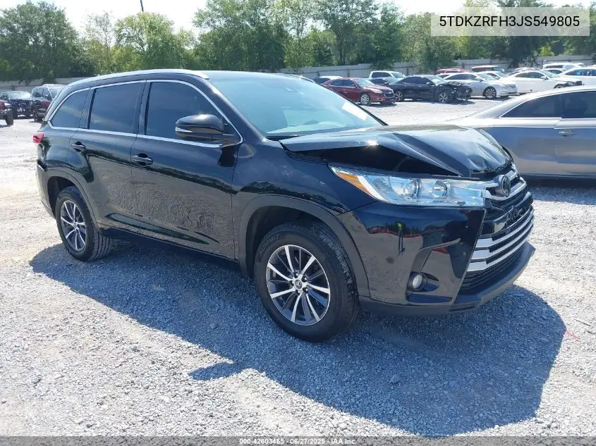 2018 Toyota Highlander Xle VIN: 5TDKZRFH3JS549805 Lot: 42603465