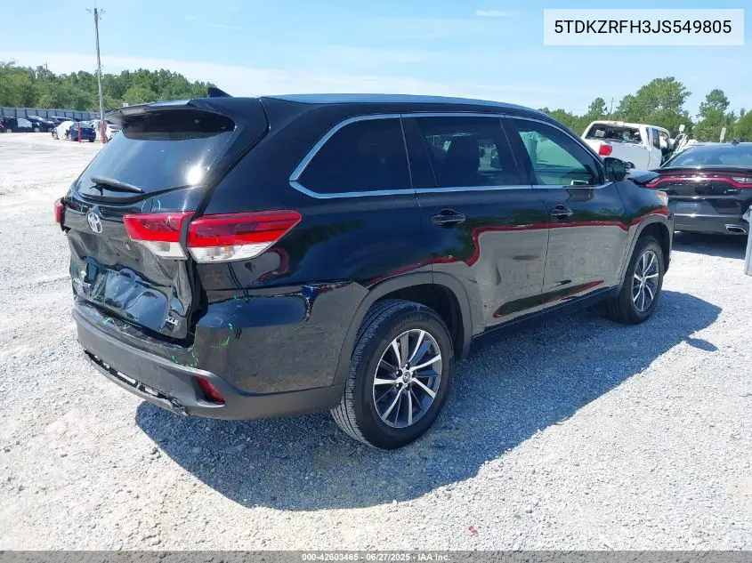 2018 Toyota Highlander Xle VIN: 5TDKZRFH3JS549805 Lot: 42603465