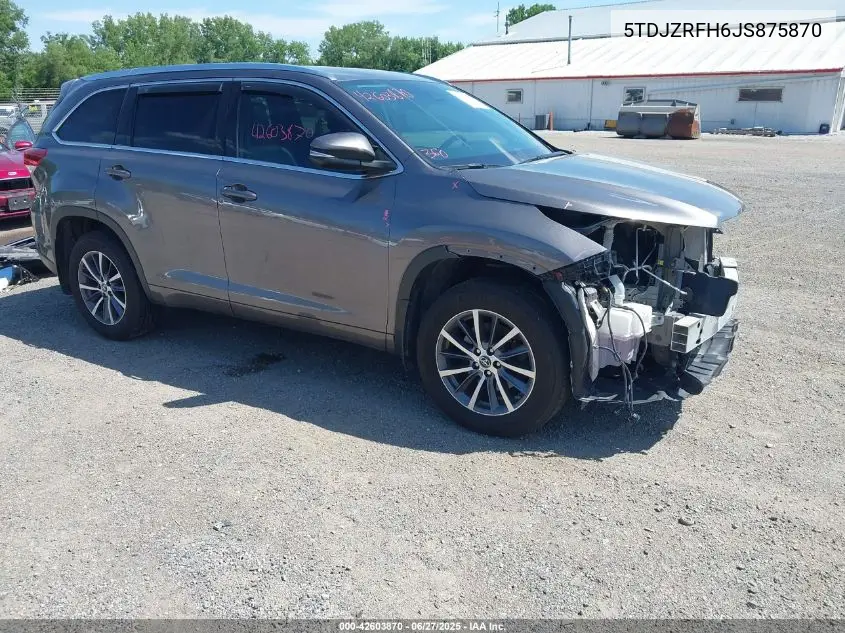 2018 Toyota Highlander Xle VIN: 5TDJZRFH6JS875870 Lot: 42603870