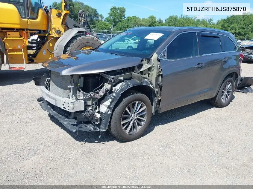 2018 Toyota Highlander Xle VIN: 5TDJZRFH6JS875870 Lot: 42603870