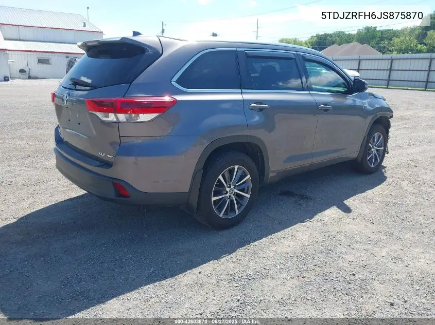 2018 Toyota Highlander Xle VIN: 5TDJZRFH6JS875870 Lot: 42603870