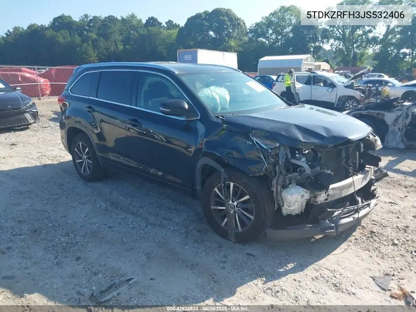 2018 Toyota Highlander Xle VIN: 5TDKZRFH3JS532406 Lot: 42625833