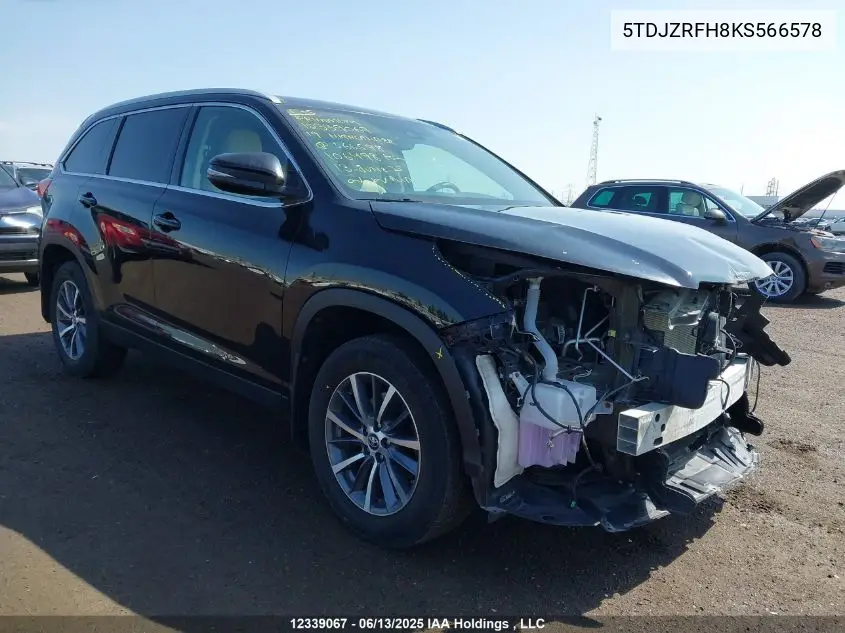 2019 Toyota Highlander Xle VIN: 5TDJZRFH8KS566578 Lot: 12339067