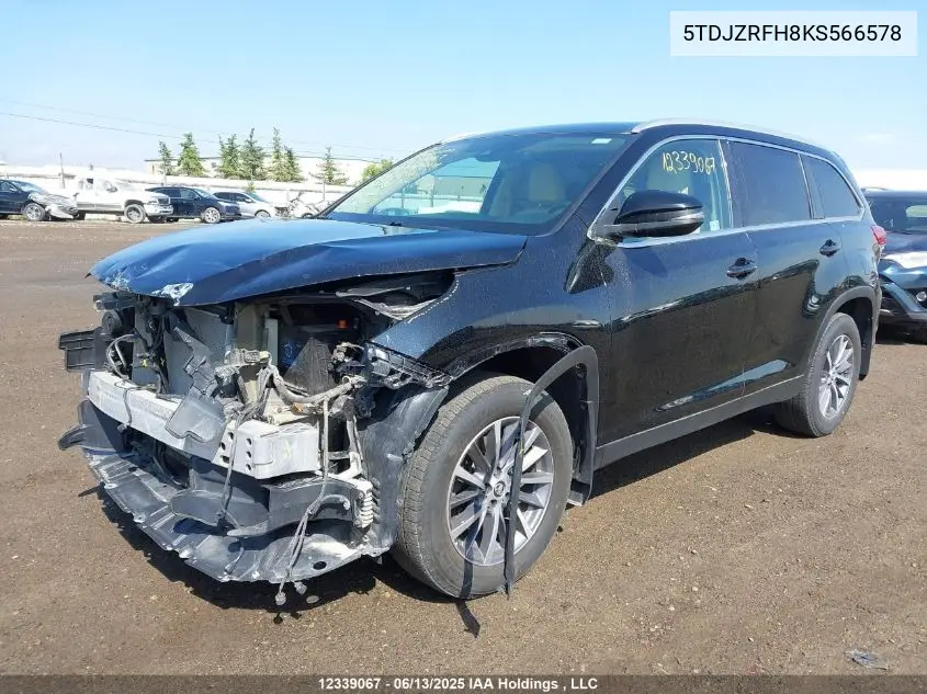 2019 Toyota Highlander Xle VIN: 5TDJZRFH8KS566578 Lot: 12339067