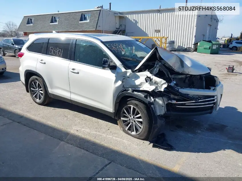 2019 Toyota Highlander Xle VIN: 5TDJZRFH4KS568084 Lot: 41996726