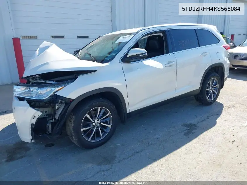 2019 Toyota Highlander Xle VIN: 5TDJZRFH4KS568084 Lot: 41996726