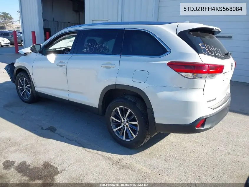 2019 Toyota Highlander Xle VIN: 5TDJZRFH4KS568084 Lot: 41996726