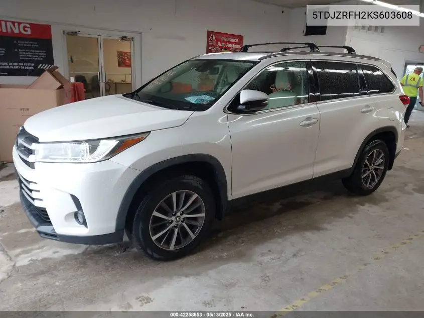 2019 Toyota Highlander Xle VIN: 5TDJZRFH2KS603608 Lot: 42258653