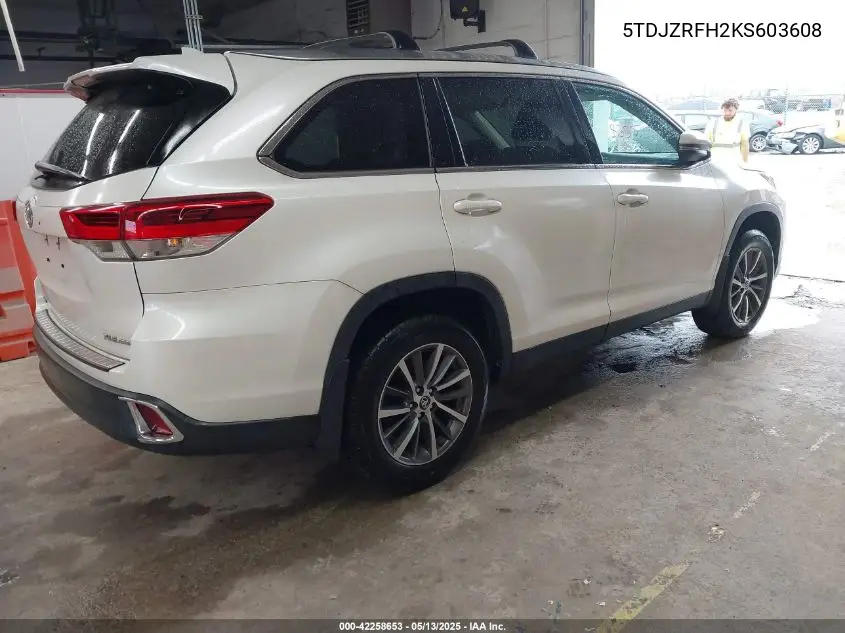 2019 Toyota Highlander Xle VIN: 5TDJZRFH2KS603608 Lot: 42258653