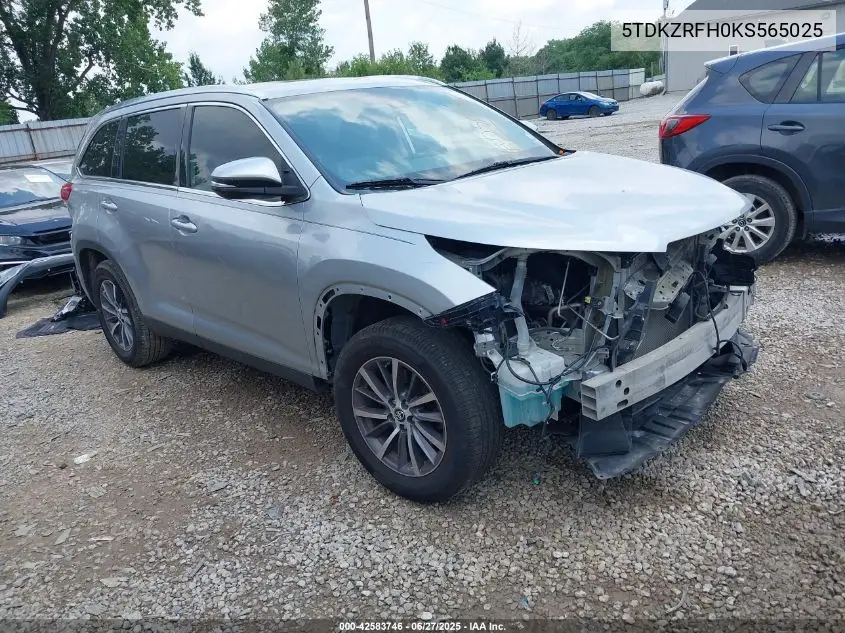 2019 Toyota Highlander Xle VIN: 5TDKZRFH0KS565025 Lot: 42583746
