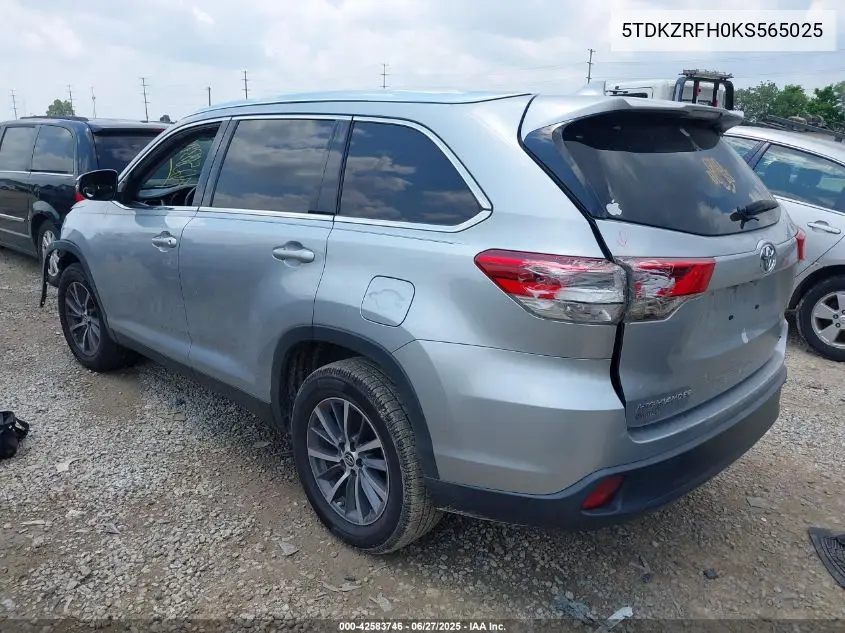 2019 Toyota Highlander Xle VIN: 5TDKZRFH0KS565025 Lot: 42583746