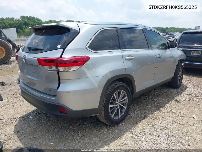 2019 Toyota Highlander Xle VIN: 5TDKZRFH0KS565025 Lot: 42583746