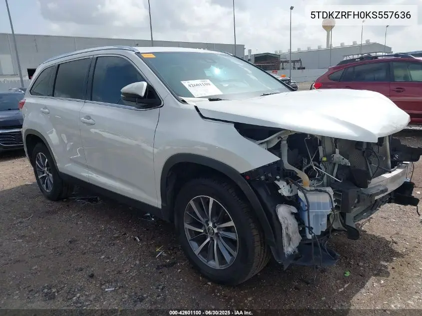 2019 Toyota Highlander Xle VIN: 5TDKZRFH0KS557636 Lot: 42601100