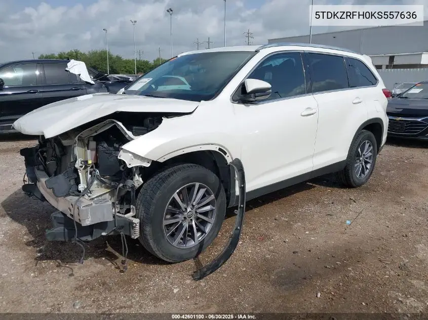 2019 Toyota Highlander Xle VIN: 5TDKZRFH0KS557636 Lot: 42601100