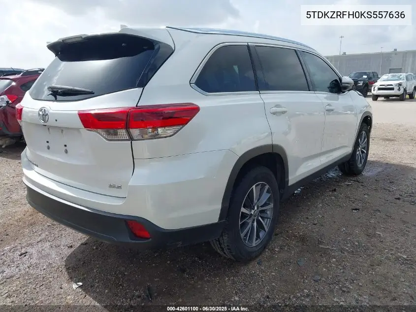 2019 Toyota Highlander Xle VIN: 5TDKZRFH0KS557636 Lot: 42601100