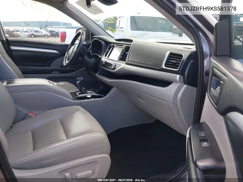 2019 Toyota Highlander Xle VIN: 5TDJZRFH9KS581378 Lot: 42612257