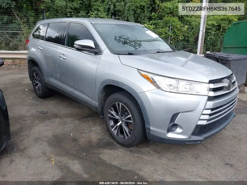 2019 Toyota Highlander Le VIN: 5TDZZRFH6KS367645 Lot: 42613410