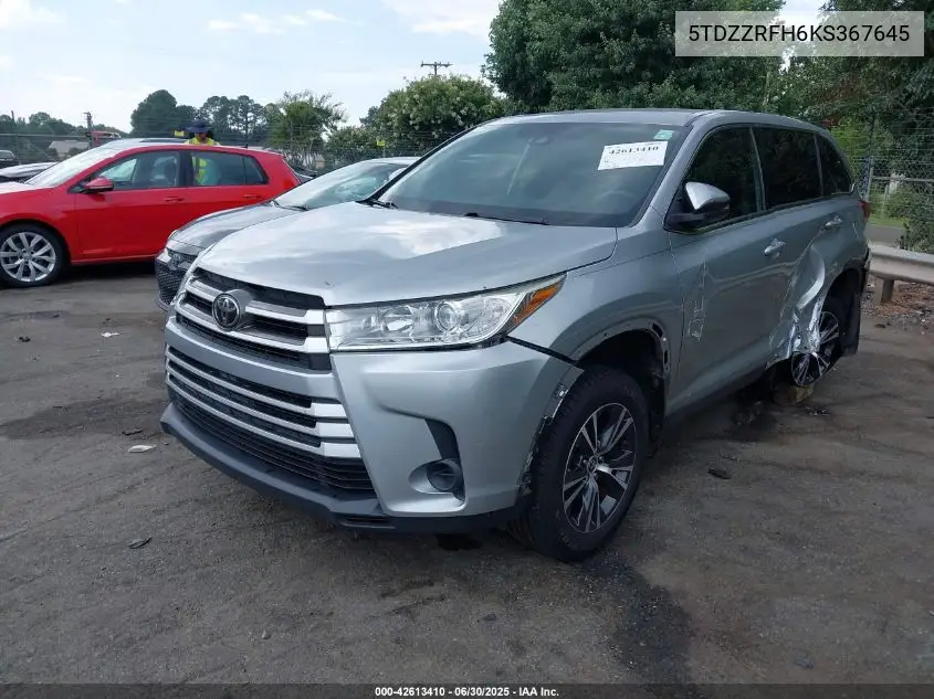 2019 Toyota Highlander Le VIN: 5TDZZRFH6KS367645 Lot: 42613410