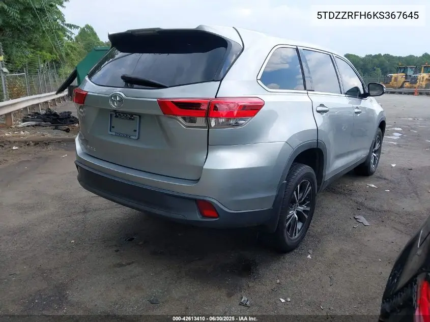 2019 Toyota Highlander Le VIN: 5TDZZRFH6KS367645 Lot: 42613410