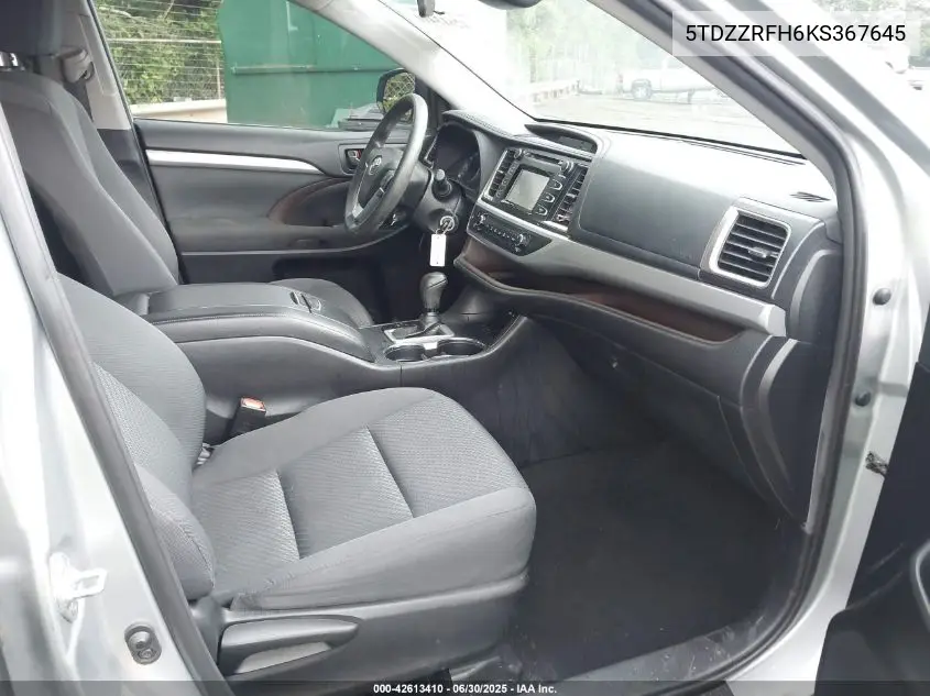 2019 Toyota Highlander Le VIN: 5TDZZRFH6KS367645 Lot: 42613410