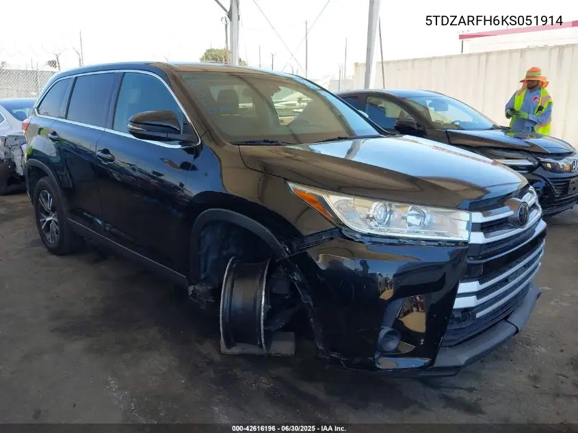 2019 Toyota Highlander Le VIN: 5TDZARFH6KS051914 Lot: 42616196